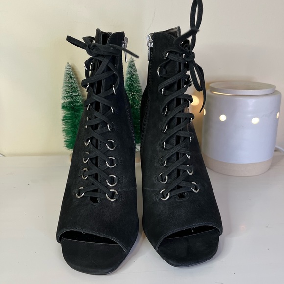 Steve Madden Freemee Black Nubuck Leather Peep-Toe Booties - Picture 6 of 8